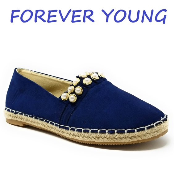 Forever Young Shoes - Women Espadrille Beaded Flats, E-2610, Navy